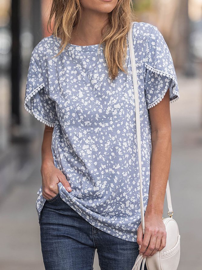 Casual Floral Printed Round Neck Short sleeve Vacation T-Shirt