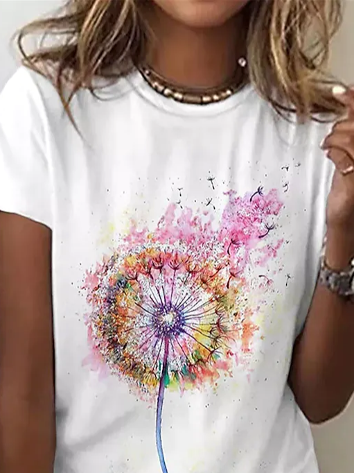 Crew Neck Casual Dandelion T-Shirt