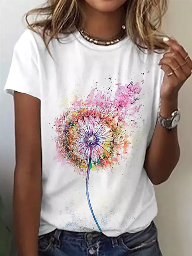 Crew Neck Casual Dandelion T-Shirt