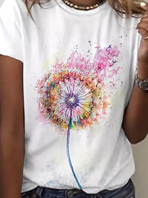 Crew Neck Casual Dandelion T-Shirt