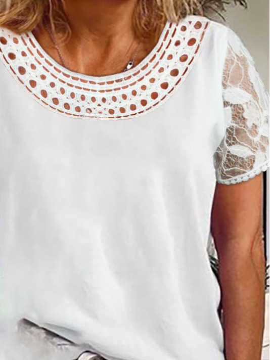 Lace Design Short Sleeve Casual Top