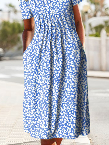 JFN Round Neck Pockets Floral Casual Midi Dresses