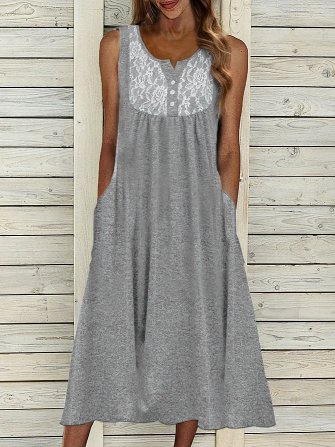 Casual Lace Sleeveless Woven Dresses