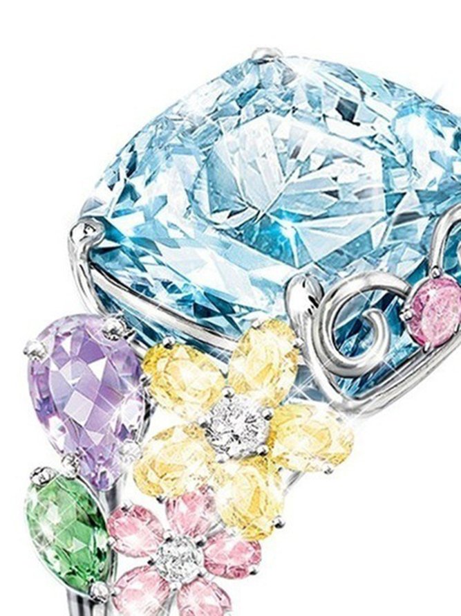 JFN Multicolored Gemstone Square Princess Ring Wedding Rings