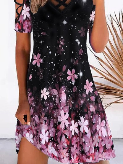 JFN Crew Neck Floral Simple Casual Midi Dress