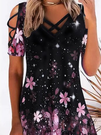 JFN Crew Neck Floral Simple Casual Midi Dress