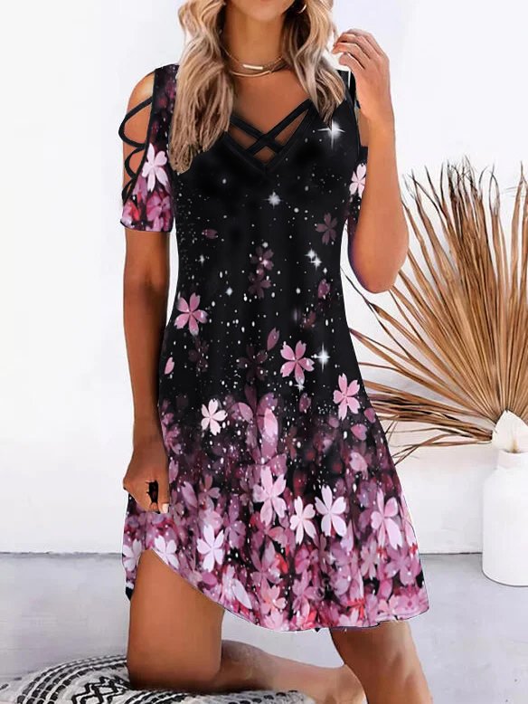 JFN Crew Neck Floral Simple Casual Midi Dress