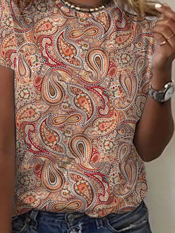 JFN Crew Neck Paisley Vintage Short Sleeve T-Shirt