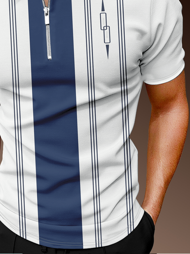 Casual Art Collection Striped Geometric Lapel Short Sleeve Polo Print Top