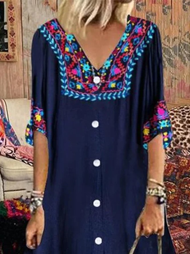 Vacation Tribal Buttoned Dresses
