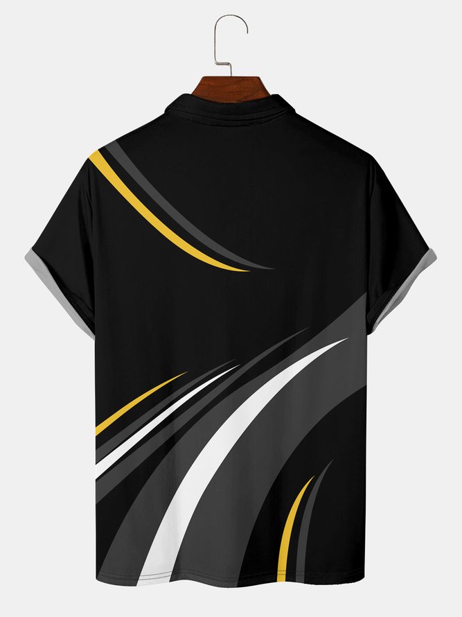 Casual Art Collection Geometric Stripe Pattern Lapel Short Sleeve Polo Print Top