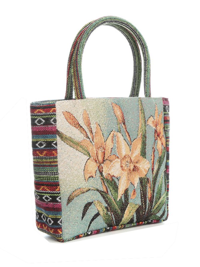 JFN Rustic Linen Gold Silk Double Sided Embroidered Zipper Tote Bag Large Capacity Tote Bag