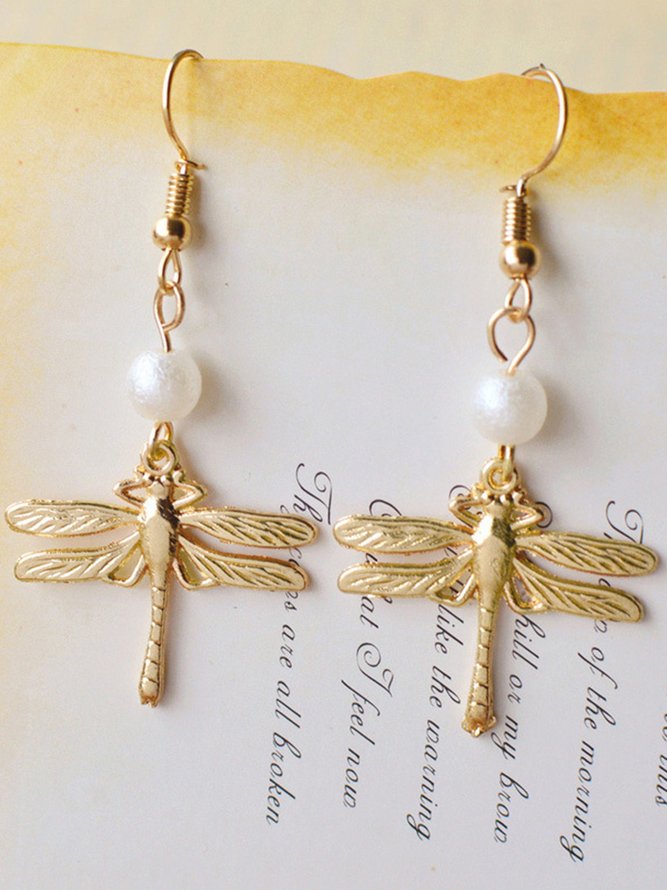 Vintage Casual Dragonfly Pearl Earrings