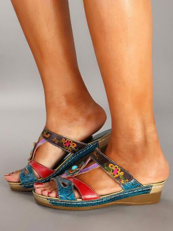 JFN Vintage Contrast Patchwork Cutout Sandal Slippers