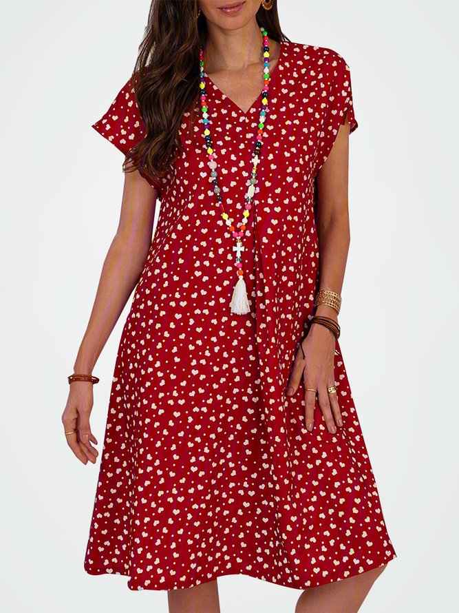 JFN V Neck Polka Dots Casual Midi Dresses 