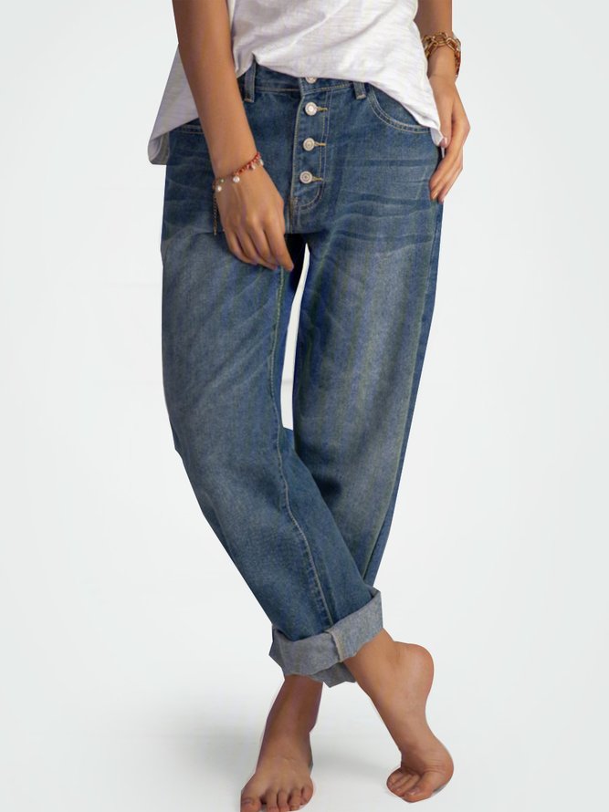 Blue Casual Buttoned Jeans