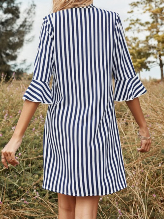 Shirt Collar Striped Loose Dress