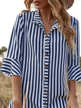 Shirt Collar Striped Loose Dress