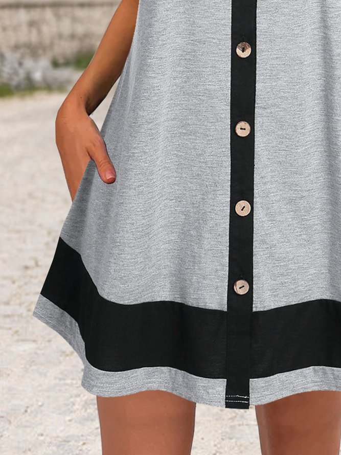 Solid Lapel button pocket a hem loose short Dress Plus Size