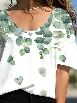Cotton-Blend Floral Casual T-Shirt