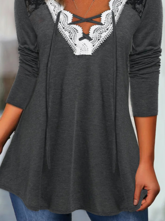 Casual Fit Lace V neck T-Shirt