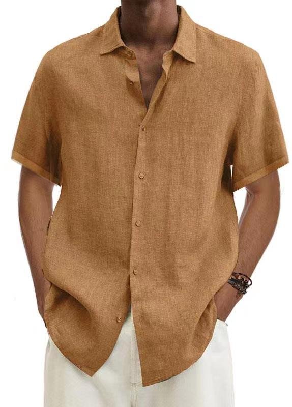 Cotton Linen Style American Casual Basic Versatile Linen Shirt