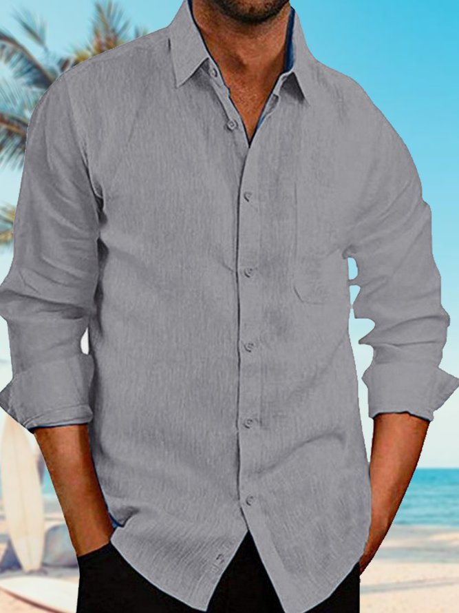 Men's Linen Plain Long Sleeve Shirt