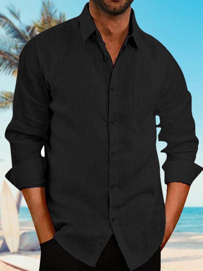 Men's Linen Plain Long Sleeve Shirt