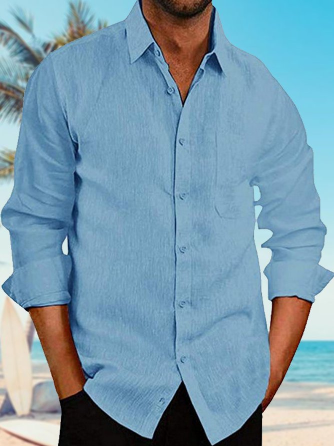 Men's Linen Plain Long Sleeve Shirt