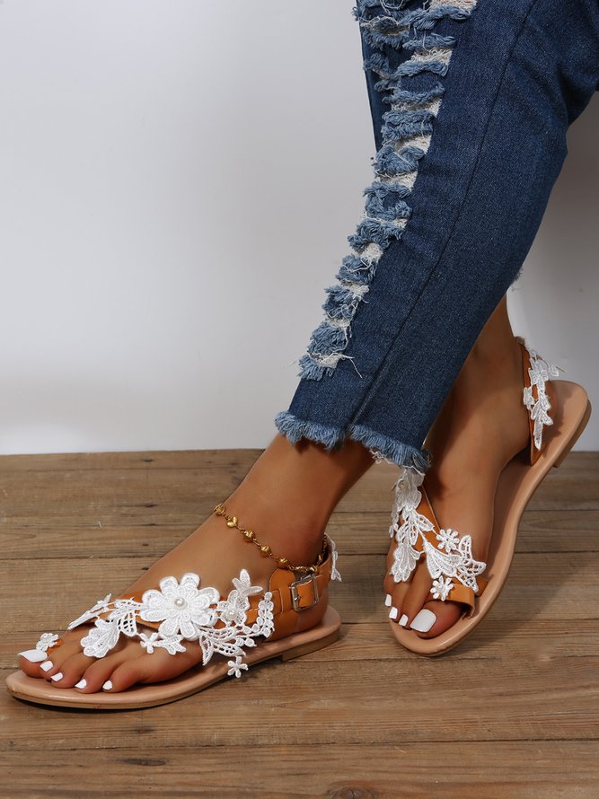 JFN    White  Lace  Flower  Wedding  Women's  flip flops Sandals