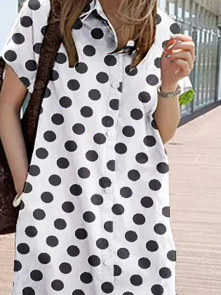 Casual Polka Dots Shirt Collar Dresses