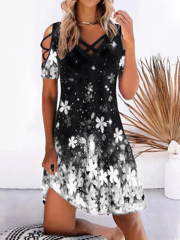 JFN Crew Neck Floral Simple Casual Midi Dress