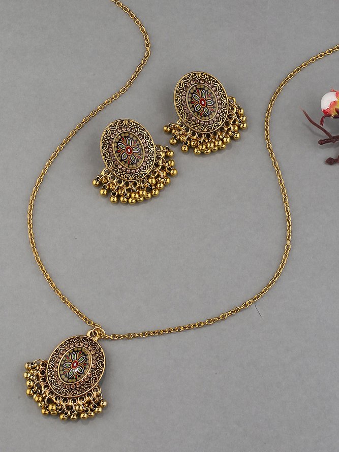 2Pcs Vintage Ethnic Wind Bells Earrings Necklace Set