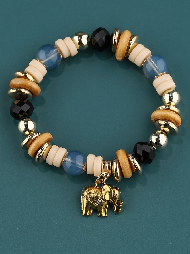 Bohemian Resort Color Beaded Elephant Chapter Pendant Bracelet