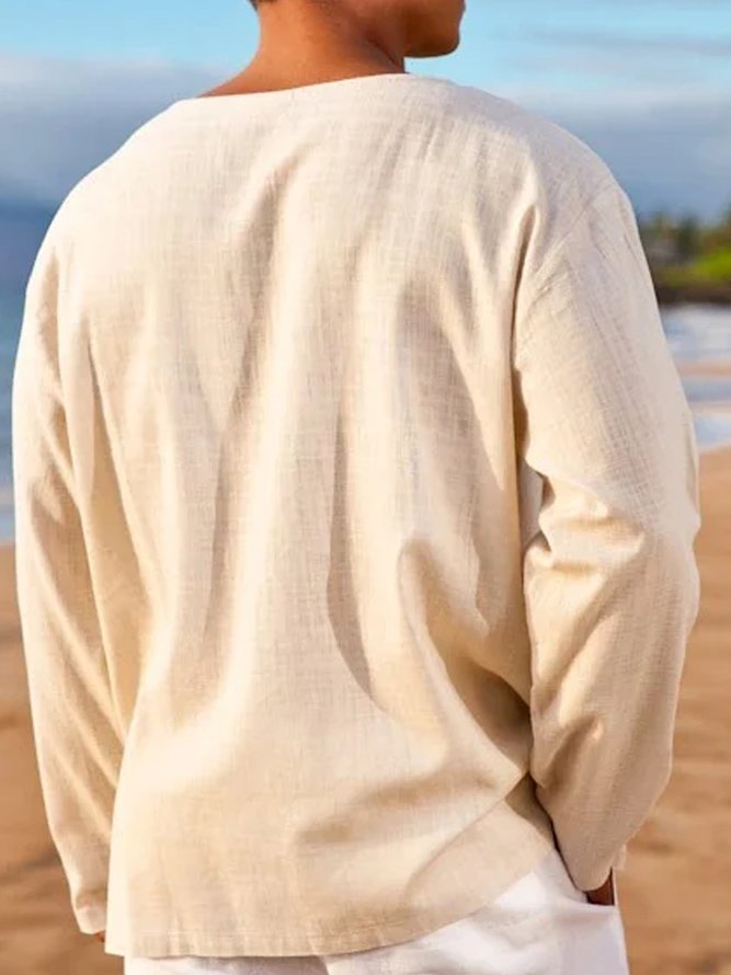 Men's Cotton Comfortable Casual Solid Color Pullover Long Sleeve