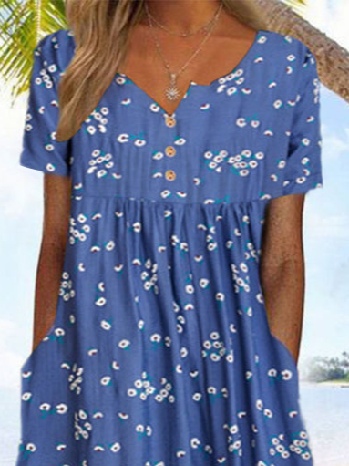 Casual Floral Loose Notched Neck Dresses