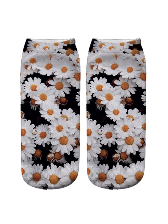 Sunflower Daisy Print Cotton Knitted Socks Breathable Sweat-wicking