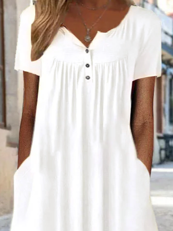 JFN Crew Neck Casual Plain Short Sleeve Knit Midi Dress