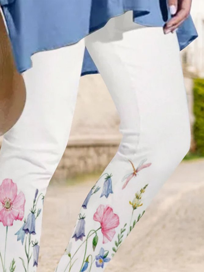 JFN Floral Lace Edge Casual Leggings Pink