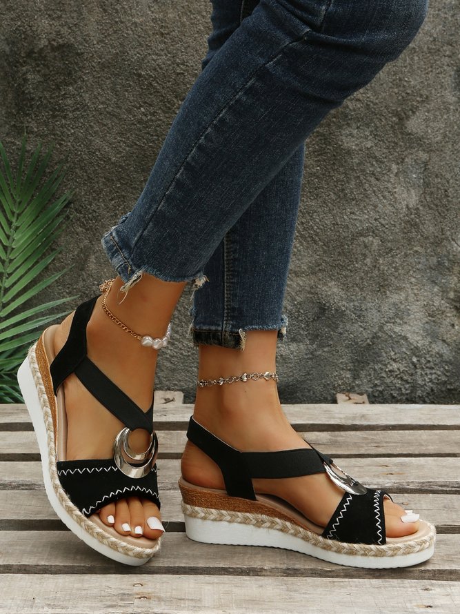 Metal Woven Wedge Platform Roman Sandals
