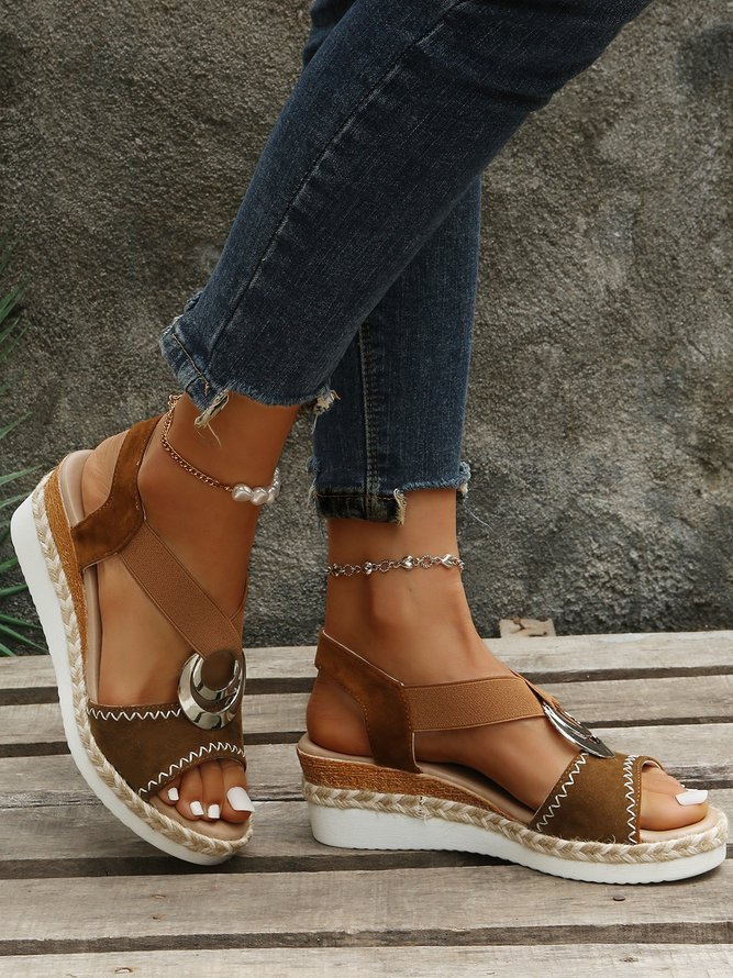Metal Woven Wedge Platform Roman Sandals