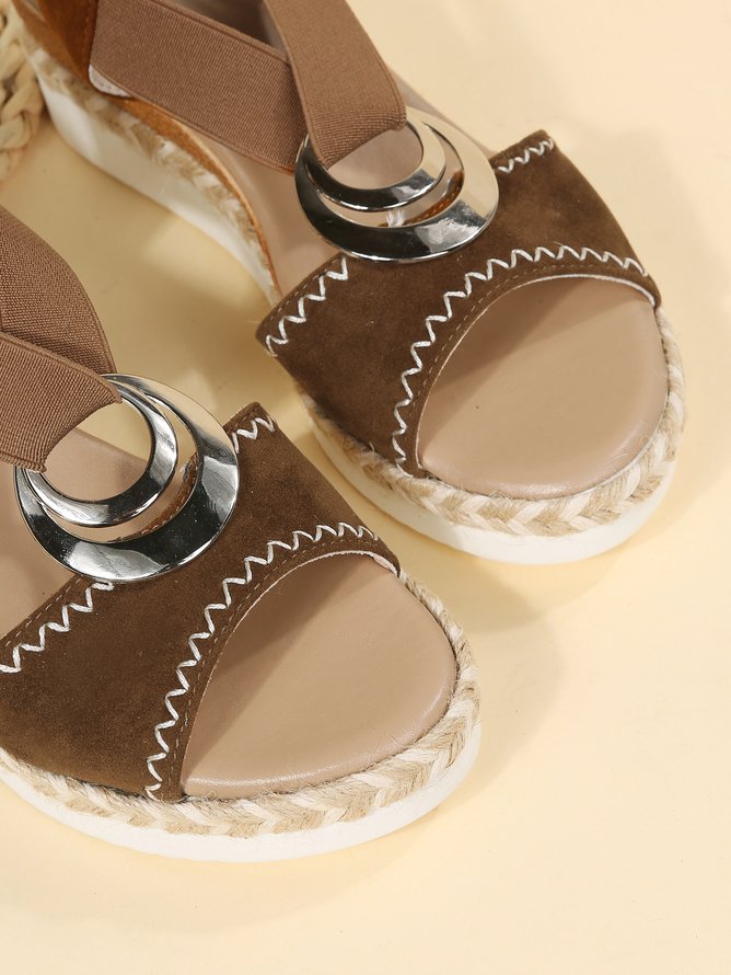 Metal Woven Wedge Platform Roman Sandals