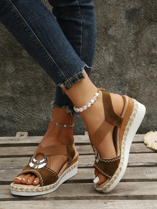 Metal Woven Wedge Platform Roman Sandals