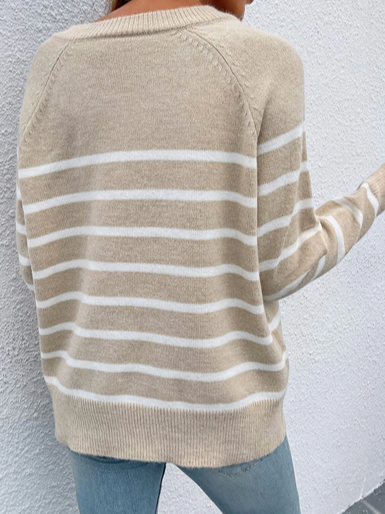 Striped Crew Neck Wool/Knitting Casual Sweater