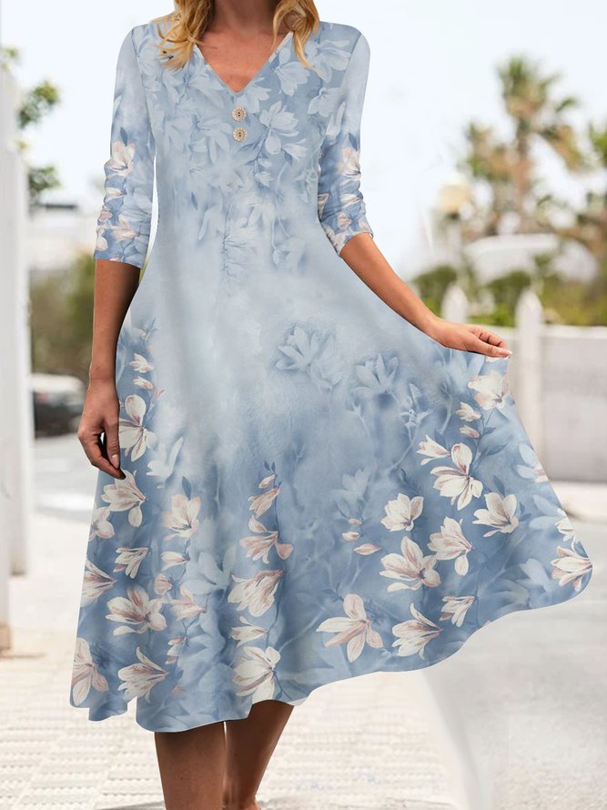 Holiday gradient floral loose midi Dress Plus Size
