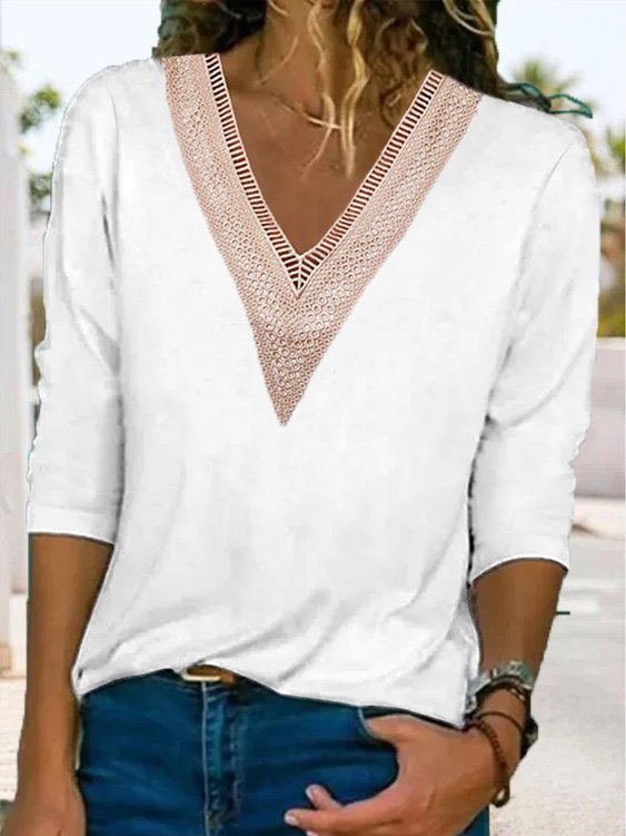 Casual V Neck Lace Tops
