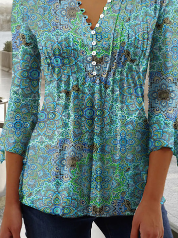 V Neck Ethnic Casual Tops