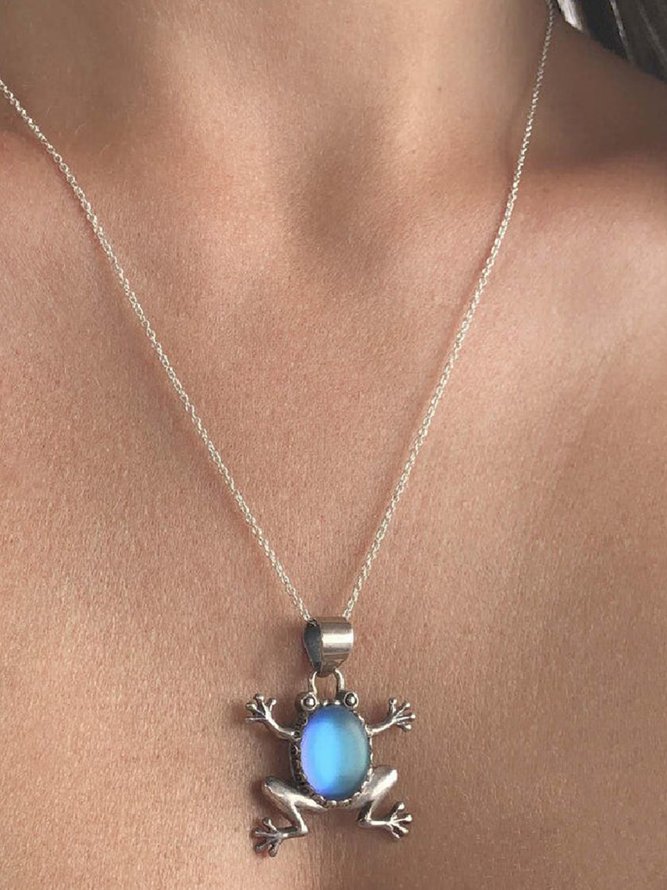 Ethnic Frog Moonstone Necklace Fun Sweater Chain