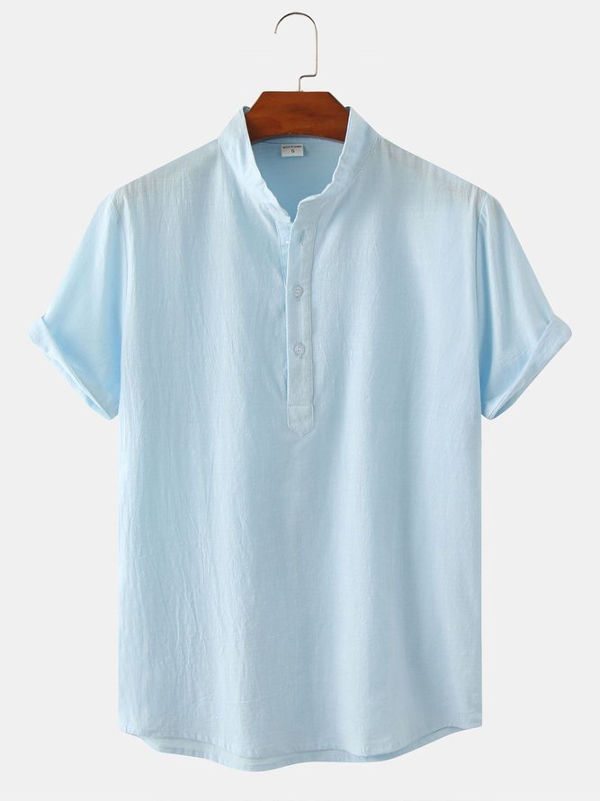 Cotton and Linen Plain Hawaiian Shirt