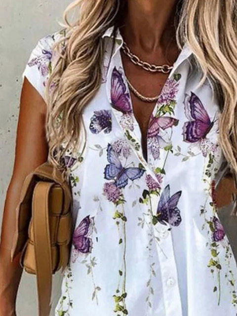 Women's Casual Floral Printed Vacation Short Sleeve Blouse